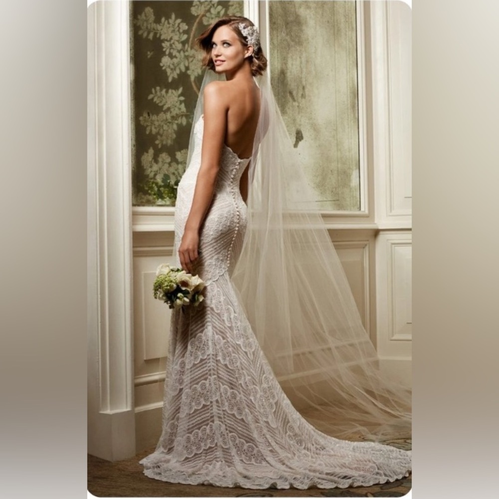 Watters WToo 1311 Pippin Style Strapless Lace Mermaid Wedding Dress XXS 00 - Picture 6 of 7